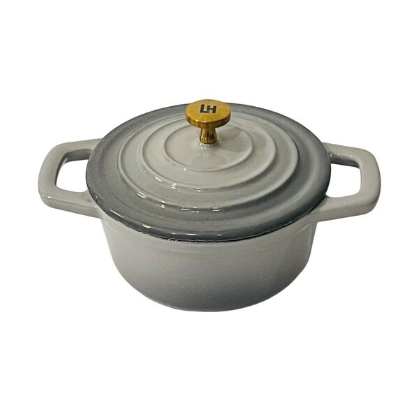 Lexi Home Mini Cast Iron Gray Enameled Cocette with Lid & Handles 8 Oz - Picture 2 of 9